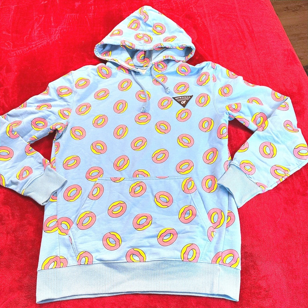 Odd Future OFWGKTA Donut All Over Print Hoodie Blue Pink Mens Medium Sweatshirt